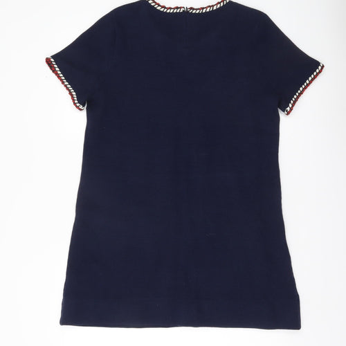 Derhy Women’s Blue Shift Dress L Short Sleeve Round Neck Workwear