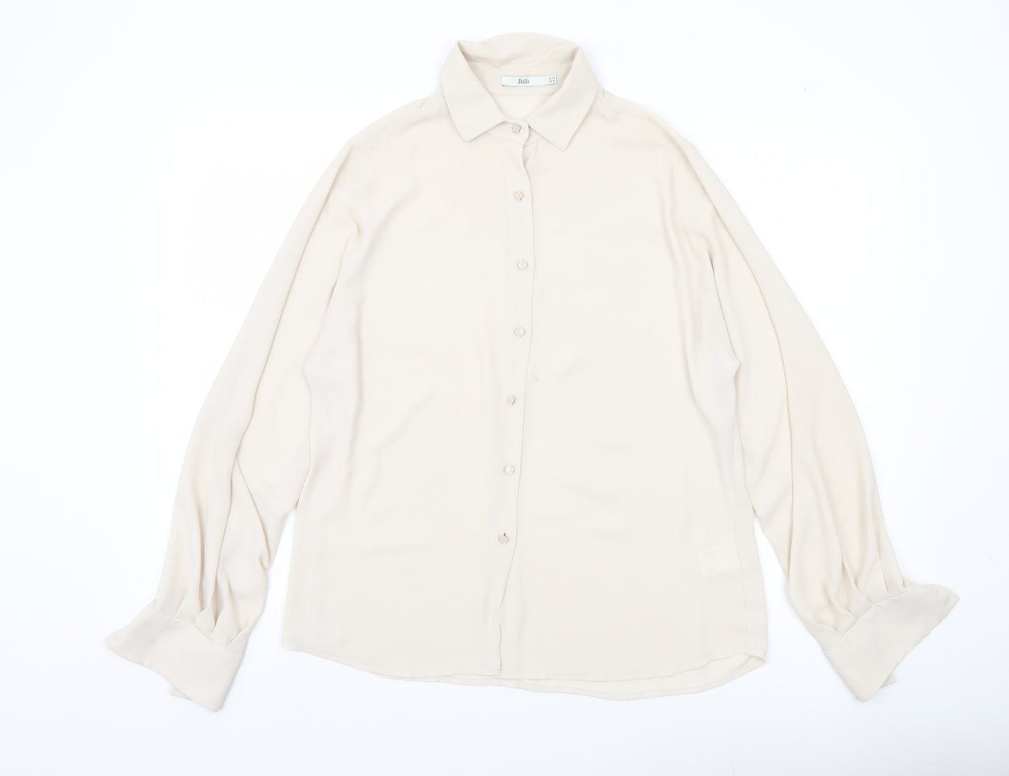 Stills Womens Ivory Button-Up Shirt Size 10 Long Sleeve Workwear
