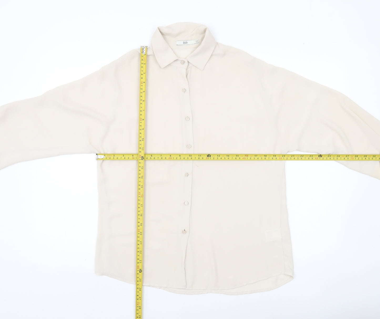 Stills Womens Ivory Button-Up Shirt Size 10 Long Sleeve Workwear