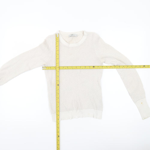 Zara Women Ivory Knit Pullover Jumper Size 8 Crew Neck Long Sleeve
