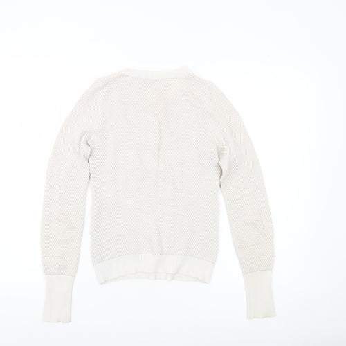 Zara Women Ivory Knit Pullover Jumper Size 8 Crew Neck Long Sleeve