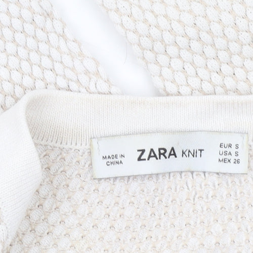 Zara Women Ivory Knit Pullover Jumper Size 8 Crew Neck Long Sleeve