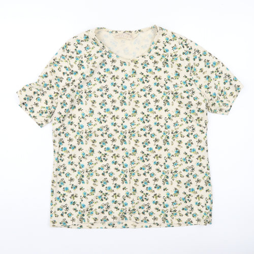 Honor Millburn Women’s Ivory Floral Cotton T-Shirt Size 14 Regular