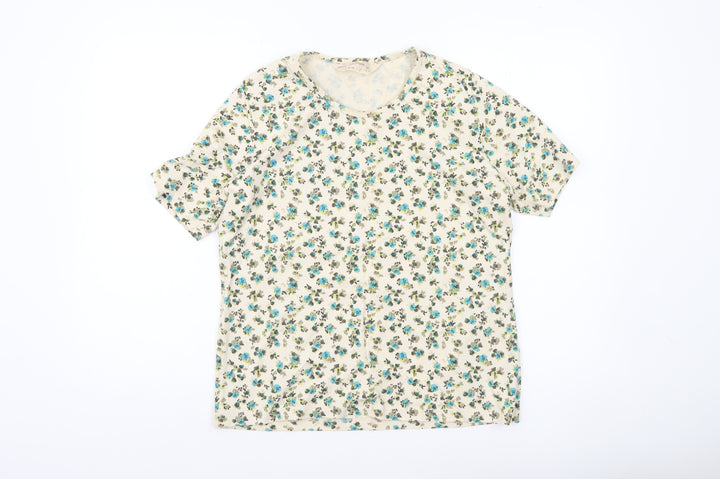 Honor Millburn Women’s Ivory Floral Cotton T-Shirt Size 14 Regular