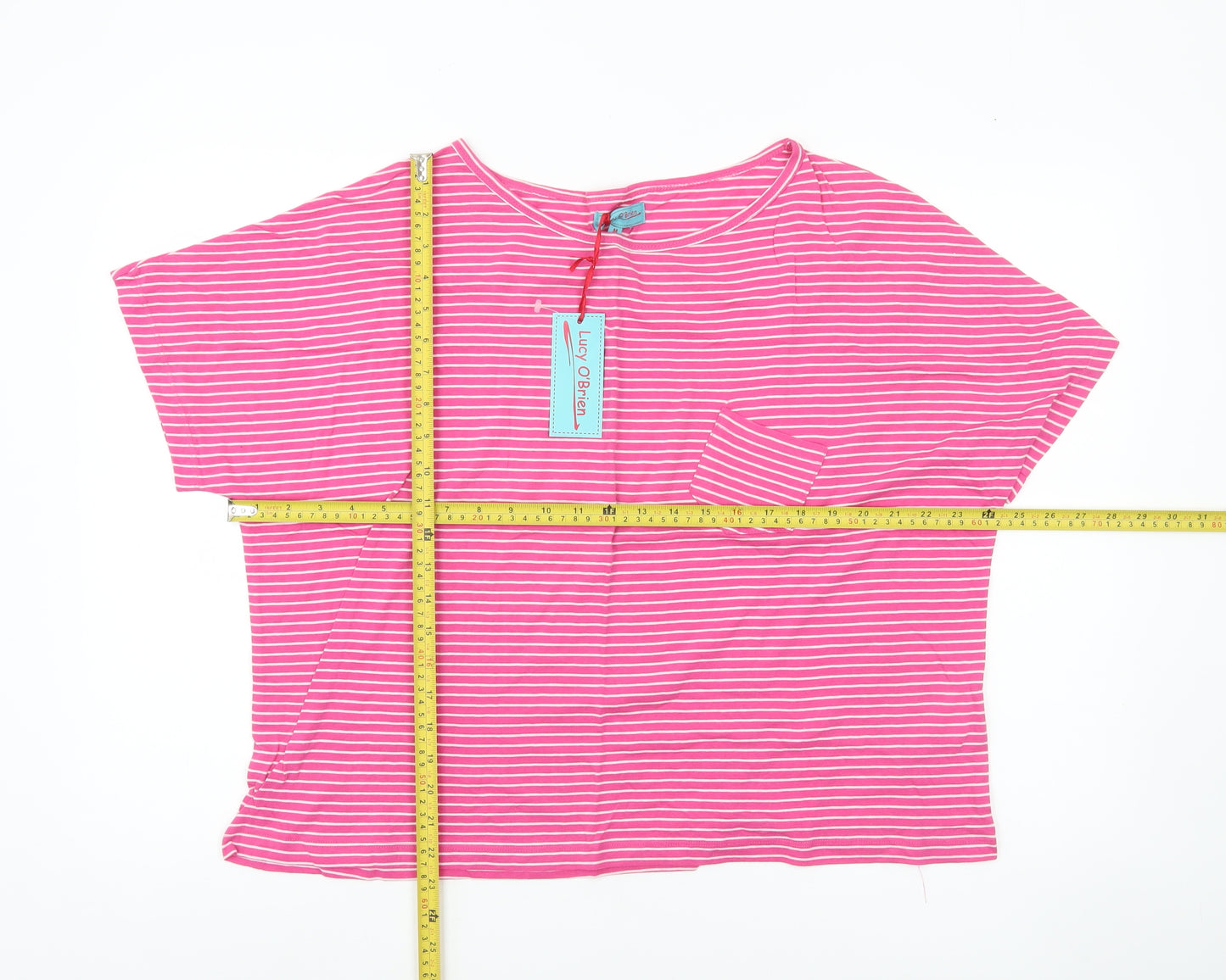 Lucy O'Brien Womens Pink Striped Cotton Relaxed T-Shirt Size M