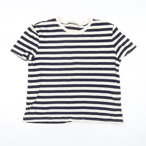 Zara Womens Blue White Striped Cotton T-Shirt Size M Nautical