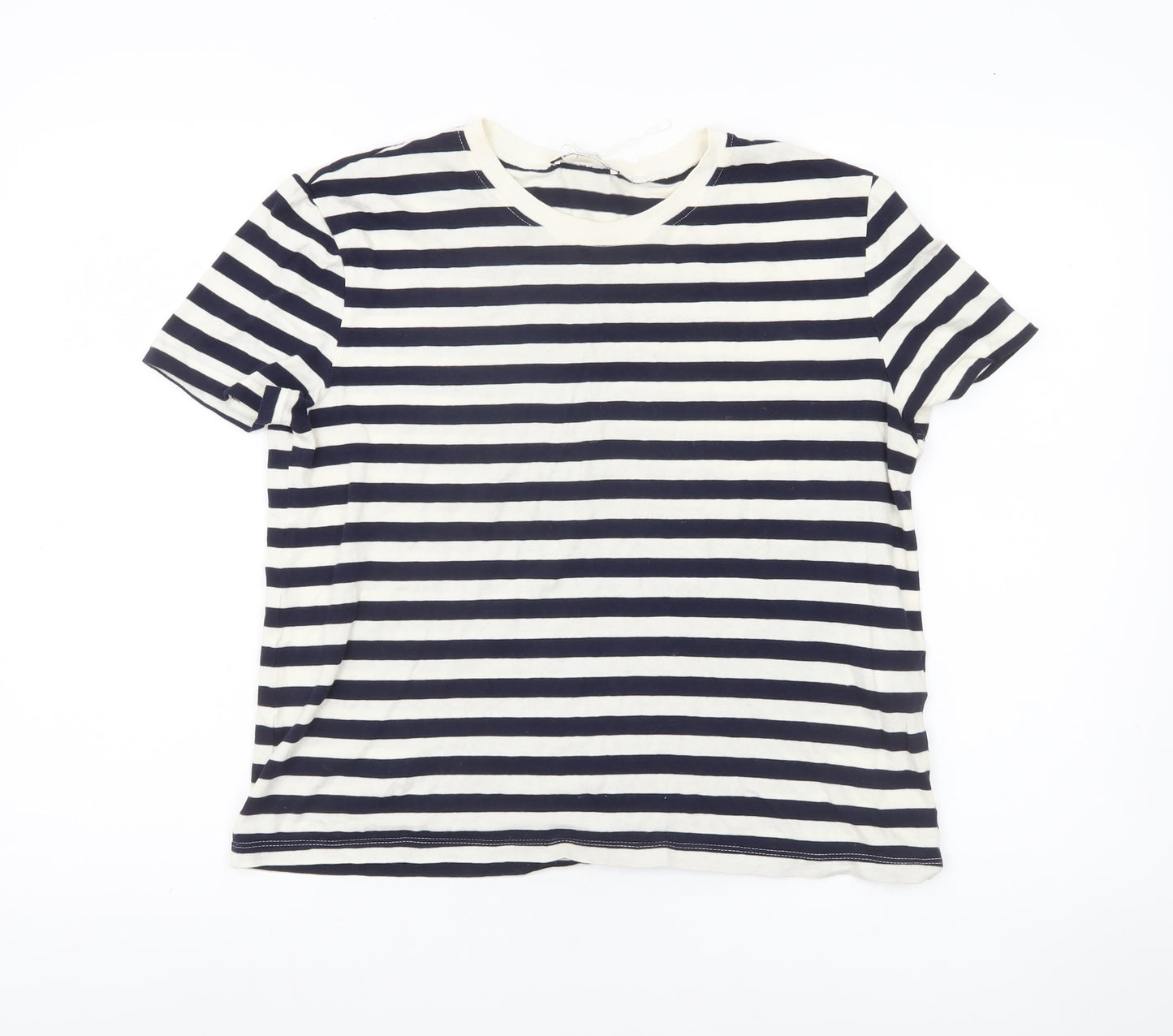 Zara Womens Blue White Striped Cotton T-Shirt Size M Nautical