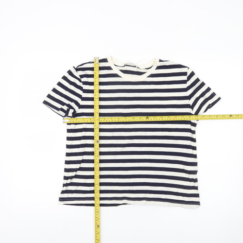 Zara Womens Blue White Striped Cotton T-Shirt Size M Nautical