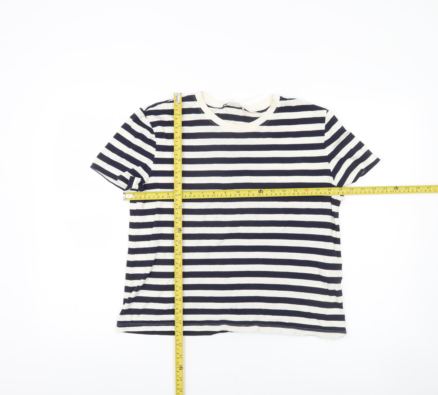 Zara Womens Blue White Striped Cotton T-Shirt Size M Nautical