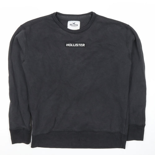 Hollister Mens Black Sweatshirt M Pullover Logo Crew Neck Long Sleeve