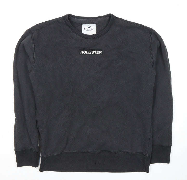Hollister Mens Black Sweatshirt M Pullover Logo Crew Neck Long Sleeve