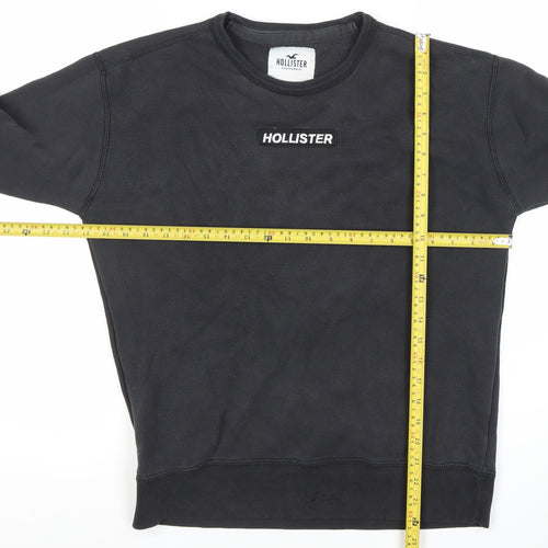 Hollister Mens Black Sweatshirt M Pullover Logo Crew Neck Long Sleeve