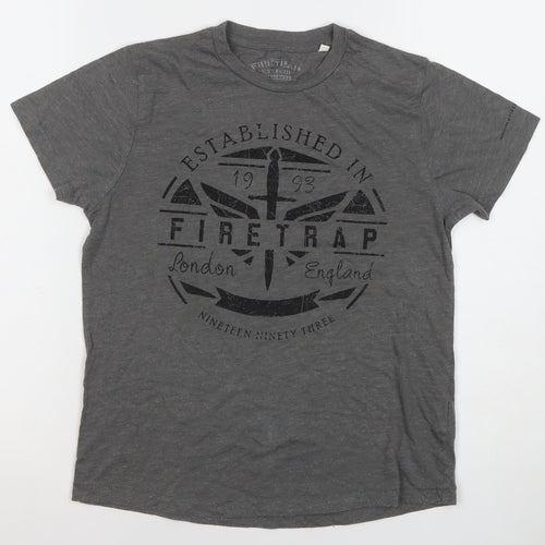 Firetrap Boys Grey Logo Graphic T-Shirt 9-10Y Short Sleeve Casual