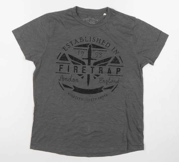Firetrap Boys Grey Logo Graphic T-Shirt 9-10Y Short Sleeve Casual