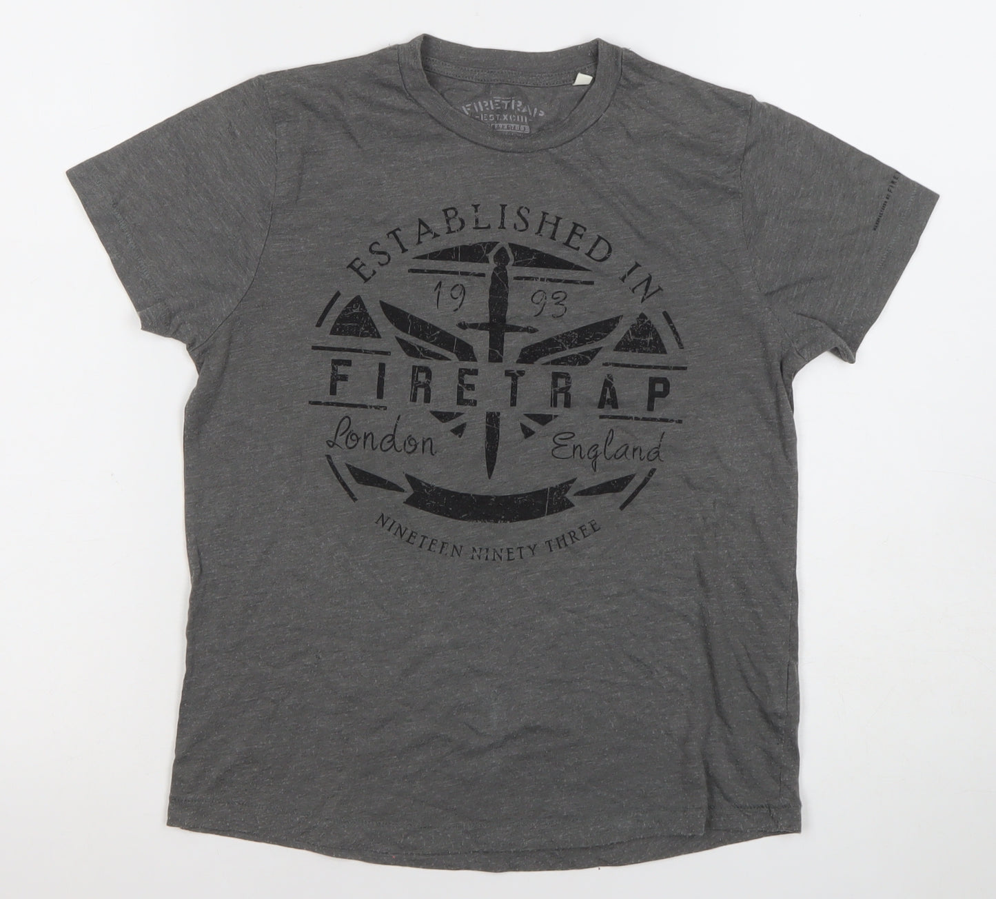 Firetrap Boys Grey Logo Graphic T-Shirt 9-10Y Short Sleeve Casual