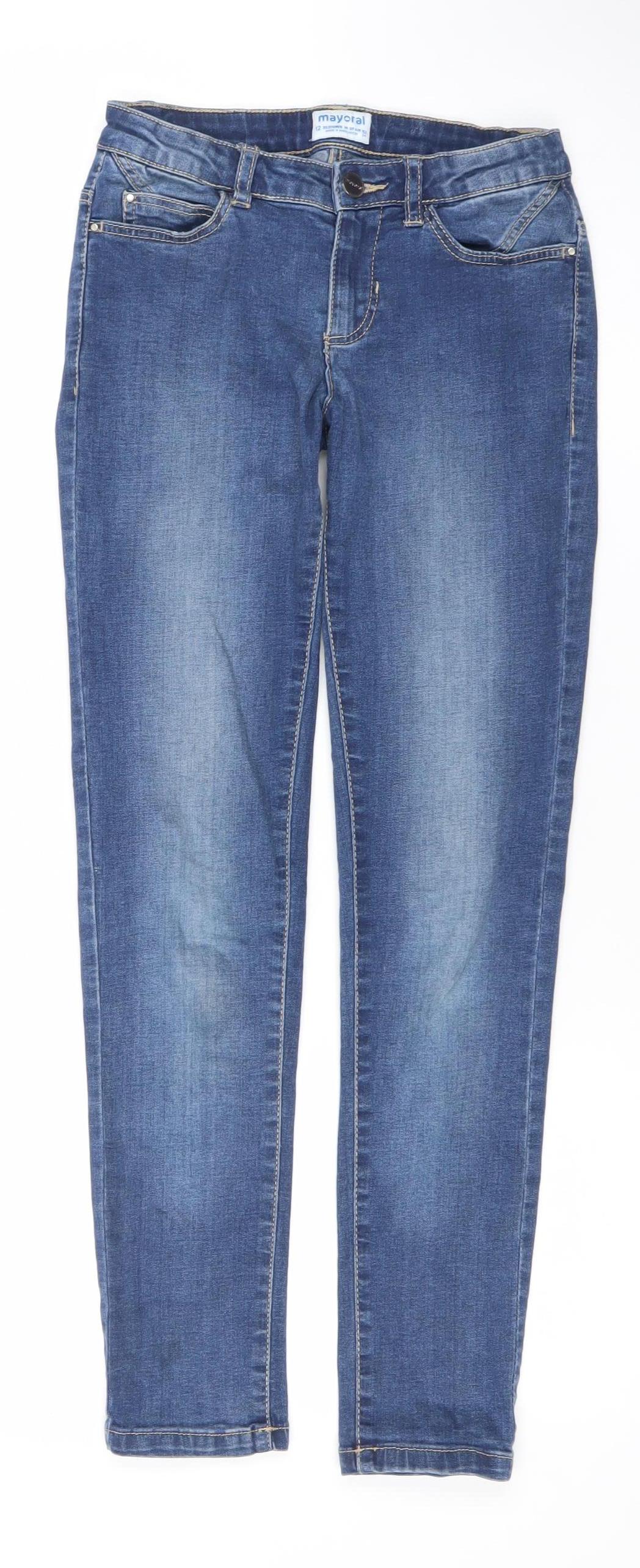 Mayoral Girls Blue Skinny Jeans 12 Years Cotton Blend Slim Fit
