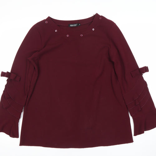Urban Mist Women Red Long Sleeve Bow Accent Tunic Blouse Size M