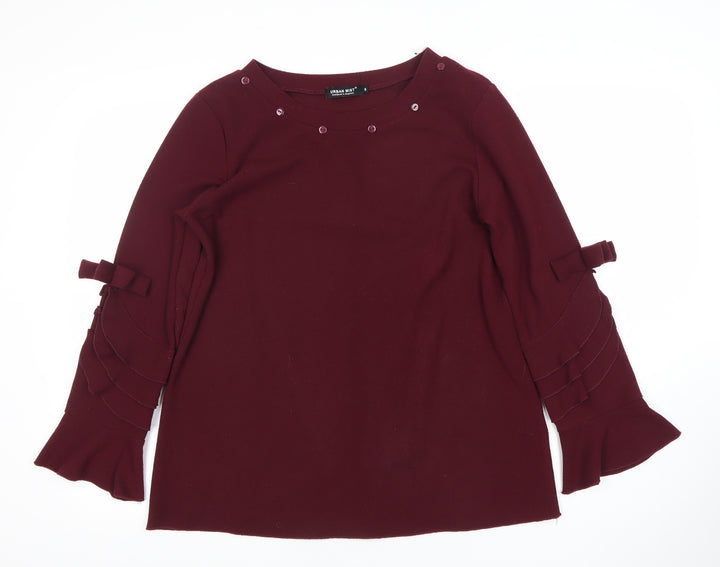 Urban Mist Women Red Long Sleeve Bow Accent Tunic Blouse Size M