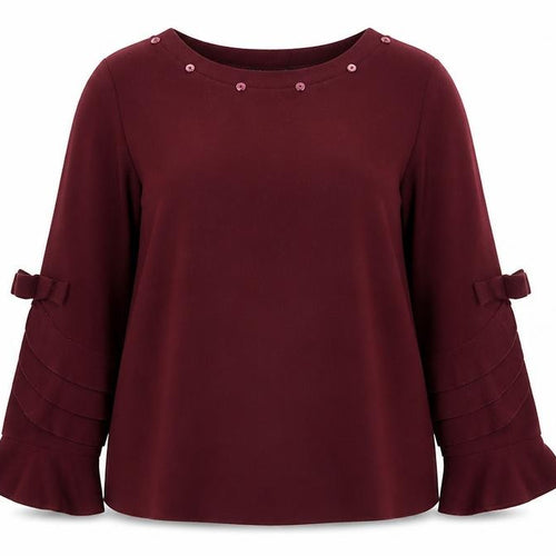 Urban Mist Women Red Long Sleeve Bow Accent Tunic Blouse Size M