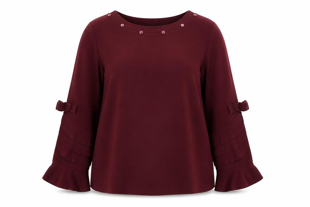Urban Mist Women Red Long Sleeve Bow Accent Tunic Blouse Size M