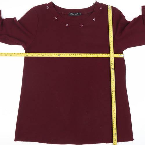 Urban Mist Women Red Long Sleeve Bow Accent Tunic Blouse Size M