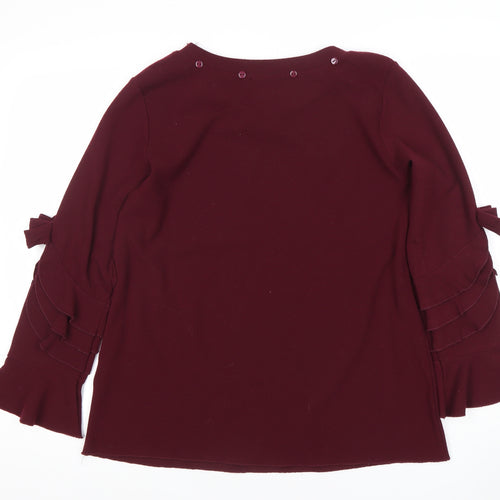 Urban Mist Women Red Long Sleeve Bow Accent Tunic Blouse Size M