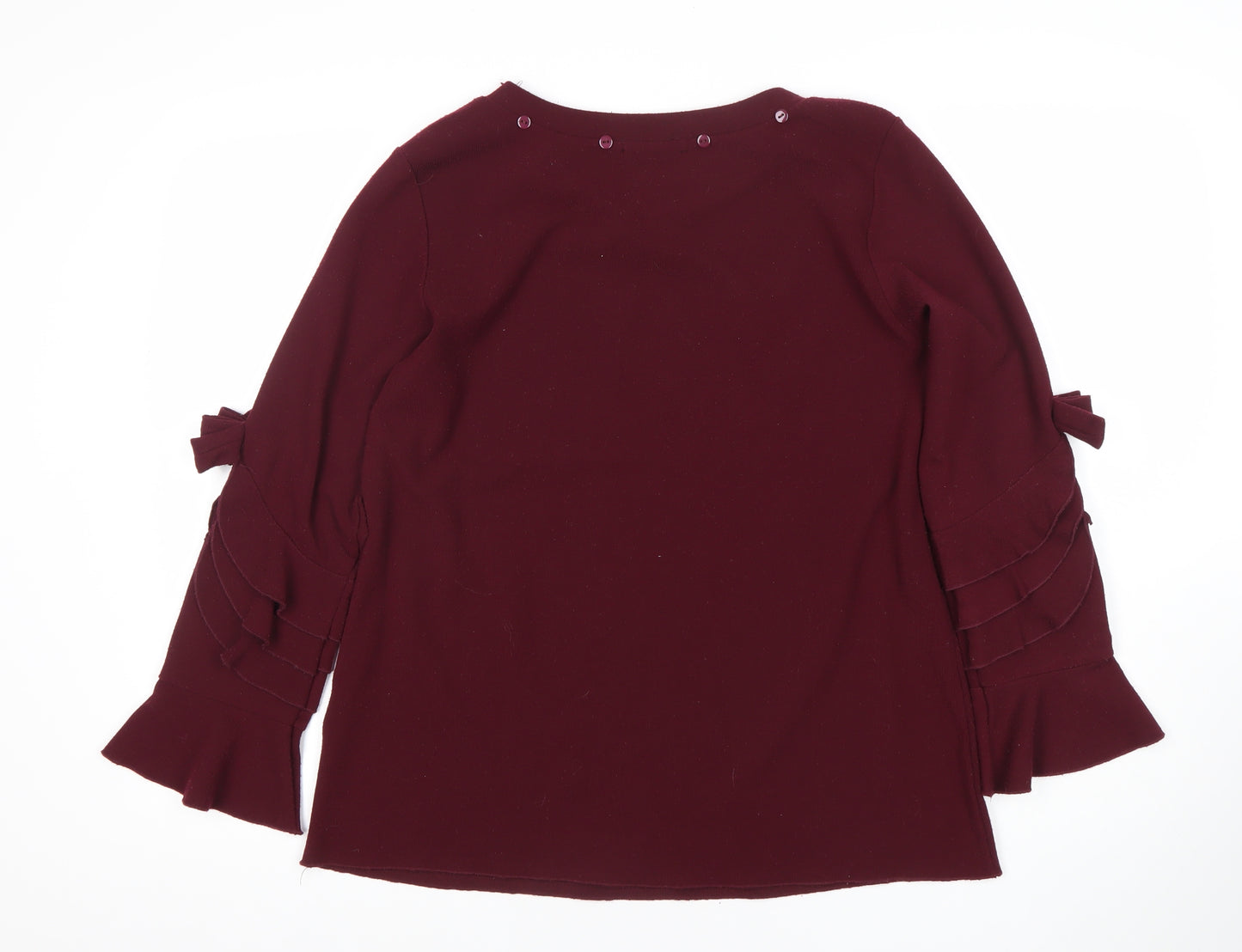 Urban Mist Women Red Long Sleeve Bow Accent Tunic Blouse Size M
