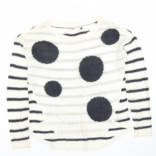 ONLY Womens Black White Striped Polka Dot Knit Jumper Size S