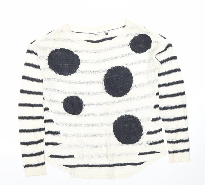 ONLY Womens Black White Striped Polka Dot Knit Jumper Size S