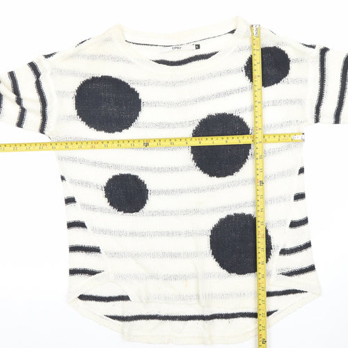 ONLY Womens Black White Striped Polka Dot Knit Jumper Size S