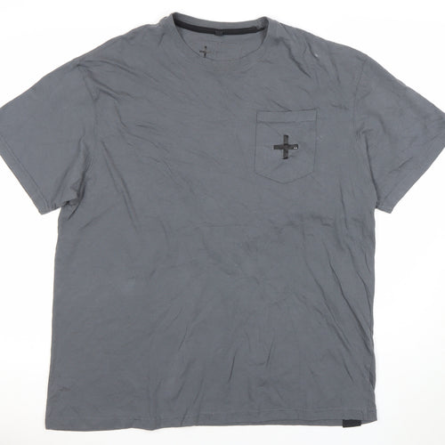 + Mens Grey XL Crew Neck Cotton T-Shirt with Pocket