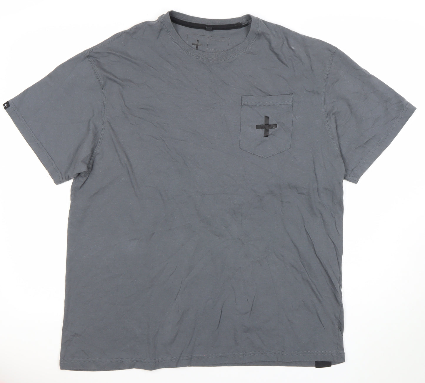+ Mens Grey XL Crew Neck Cotton T-Shirt with Pocket