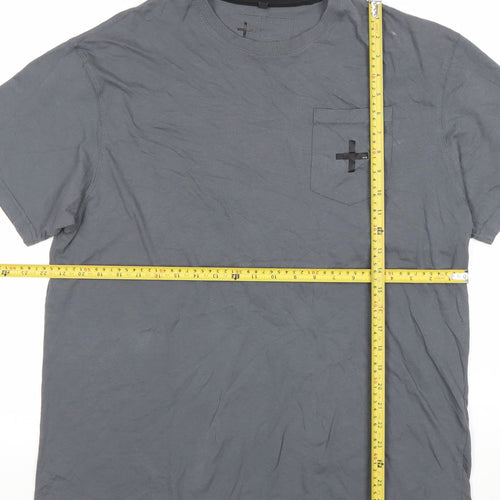 + Mens Grey XL Crew Neck Cotton T-Shirt with Pocket
