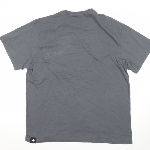 + Mens Grey XL Crew Neck Cotton T-Shirt with Pocket