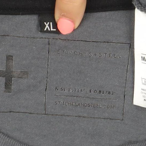 + Mens Grey XL Crew Neck Cotton T-Shirt with Pocket