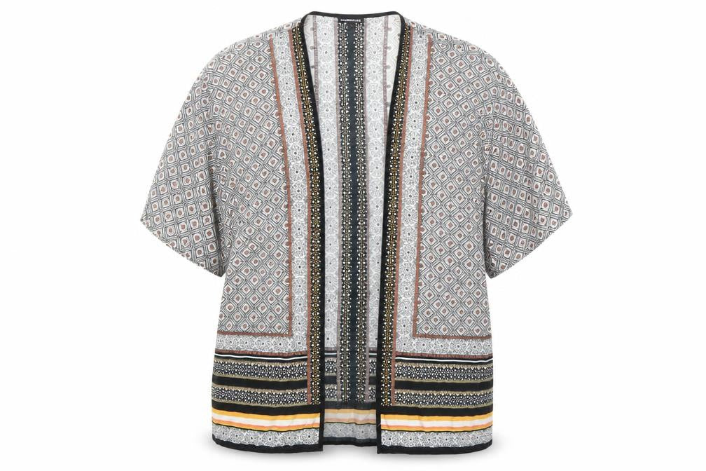 Front view of Warehouse Women’s Multicoloured Kimono Blouse, size L, Geometric Viscose