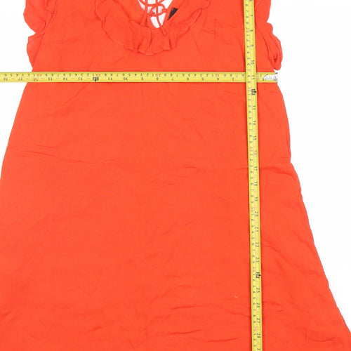 River Island Women’s Orange Shift Dress Size 10 Ruffle Lace-Up Summer