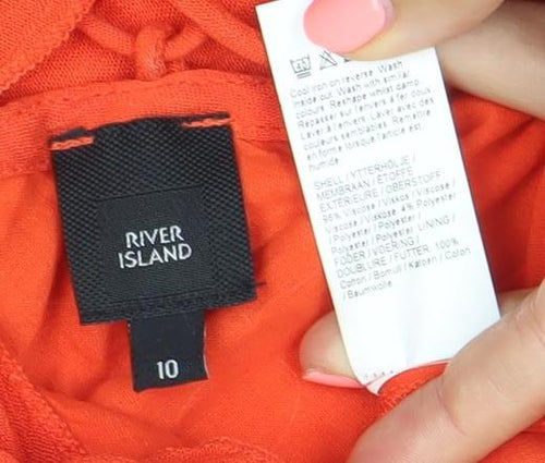 River Island Women’s Orange Shift Dress Size 10 Ruffle Lace-Up Summer