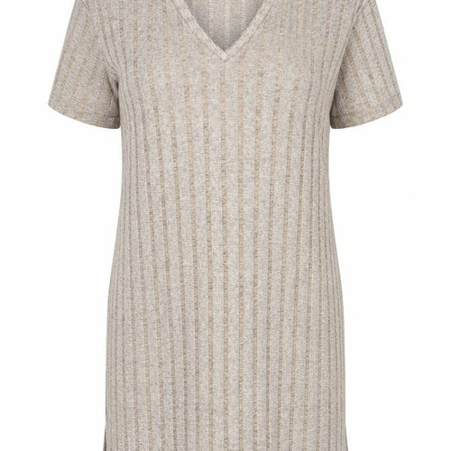 Zara Women Beige XL T-Shirt Dress V-Neck Short Sleeve Casual
