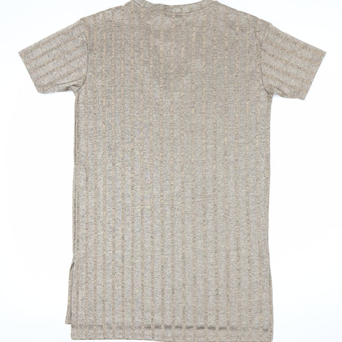 Zara Women Beige XL T-Shirt Dress V-Neck Short Sleeve Casual