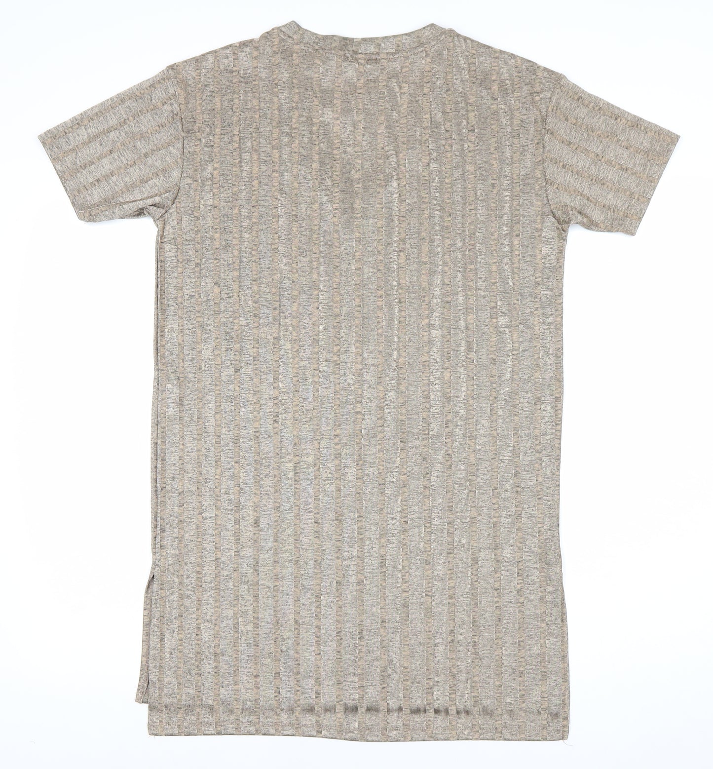 Zara Women Beige XL T-Shirt Dress V-Neck Short Sleeve Casual