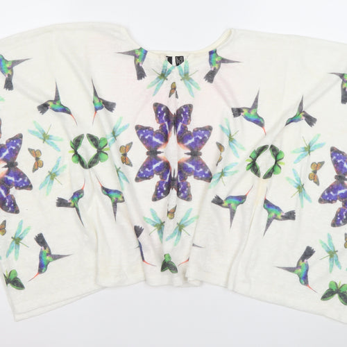 Izabel London Women’s White Kimono Sleeve Blouse Top S Butterfly Bird Print