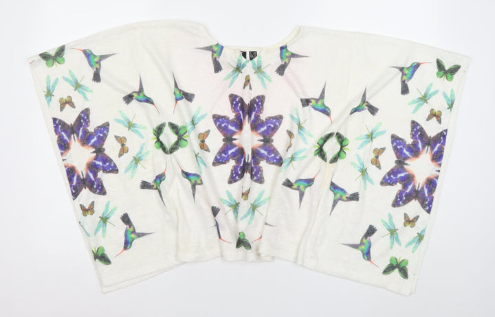 Izabel London Women’s White Kimono Sleeve Blouse Top S Butterfly Bird Print
