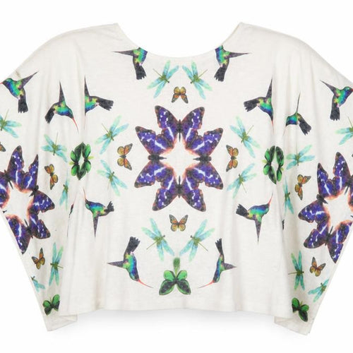 Izabel London Women’s White Kimono Sleeve Blouse Top S Butterfly Bird Print