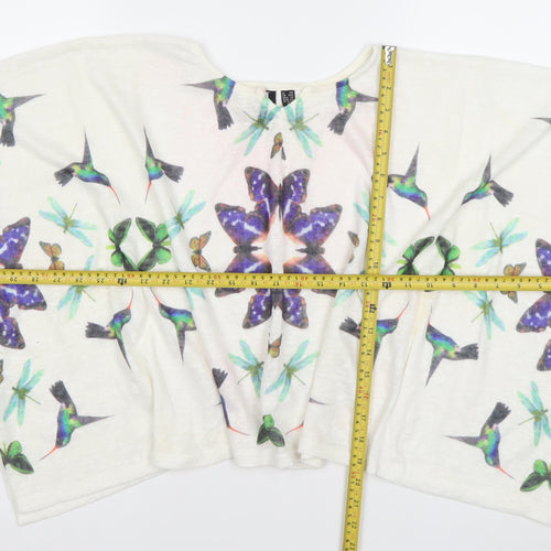 Izabel London Women’s White Kimono Sleeve Blouse Top S Butterfly Bird Print