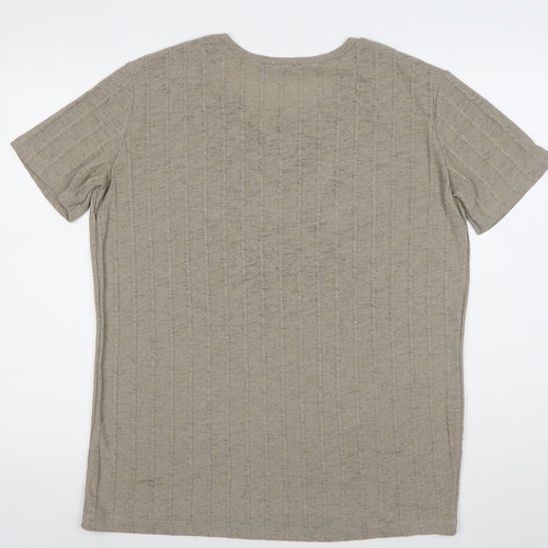 Zara Women Beige Cotton Henley Jumper Size 12 Short Sleeve