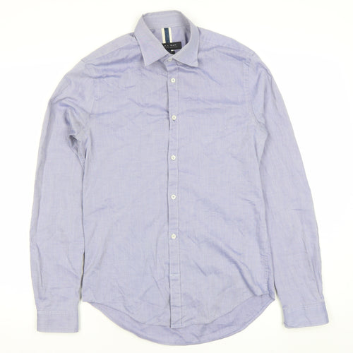 Zara Man Slim Fit Blue Striped Cotton Long Sleeve Shirt S