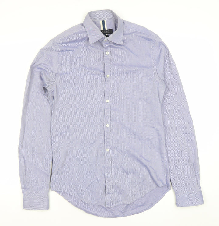 Zara Man Slim Fit Blue Striped Cotton Long Sleeve Shirt S