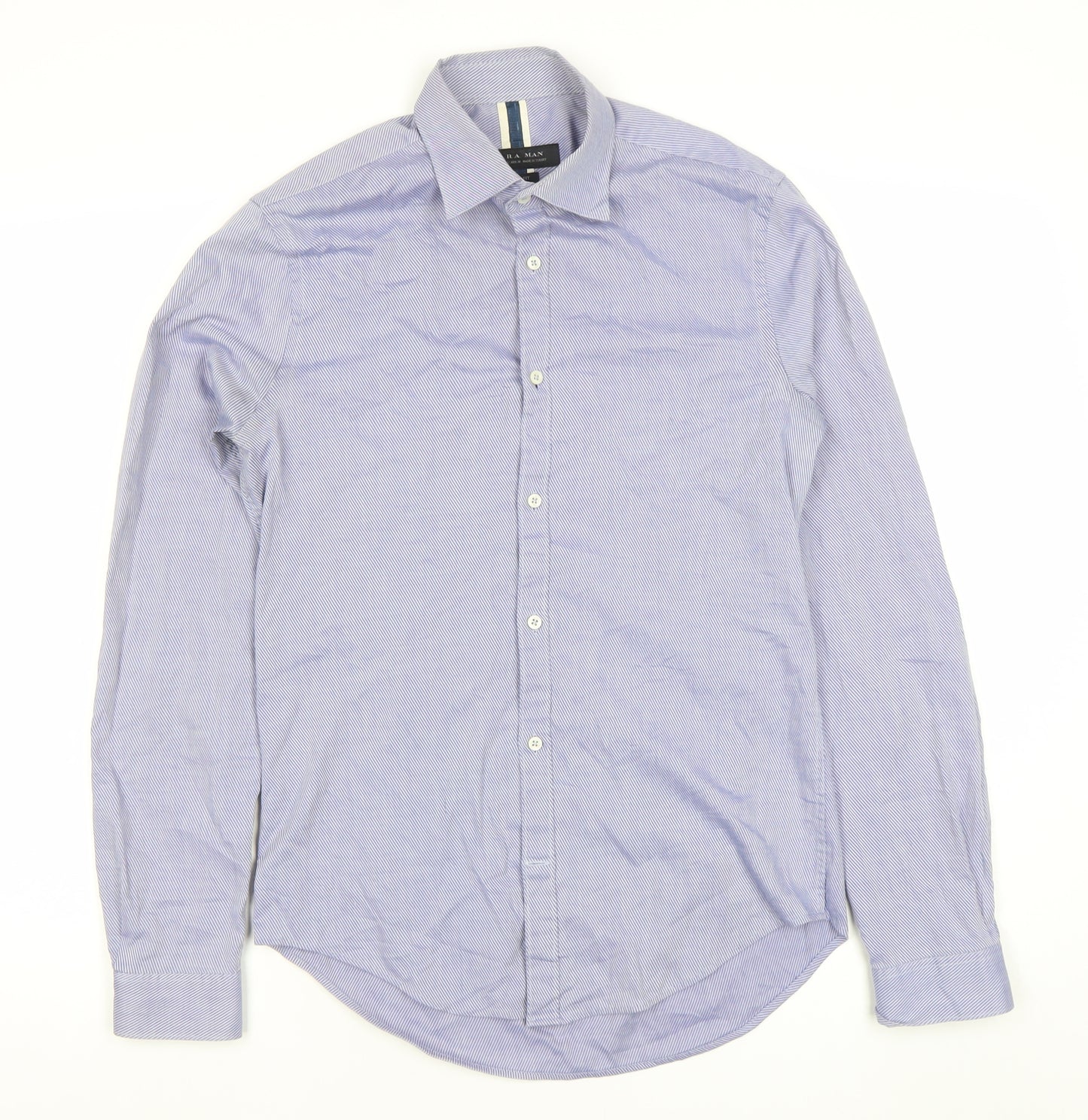 Zara Man Slim Fit Blue Striped Cotton Long Sleeve Shirt S