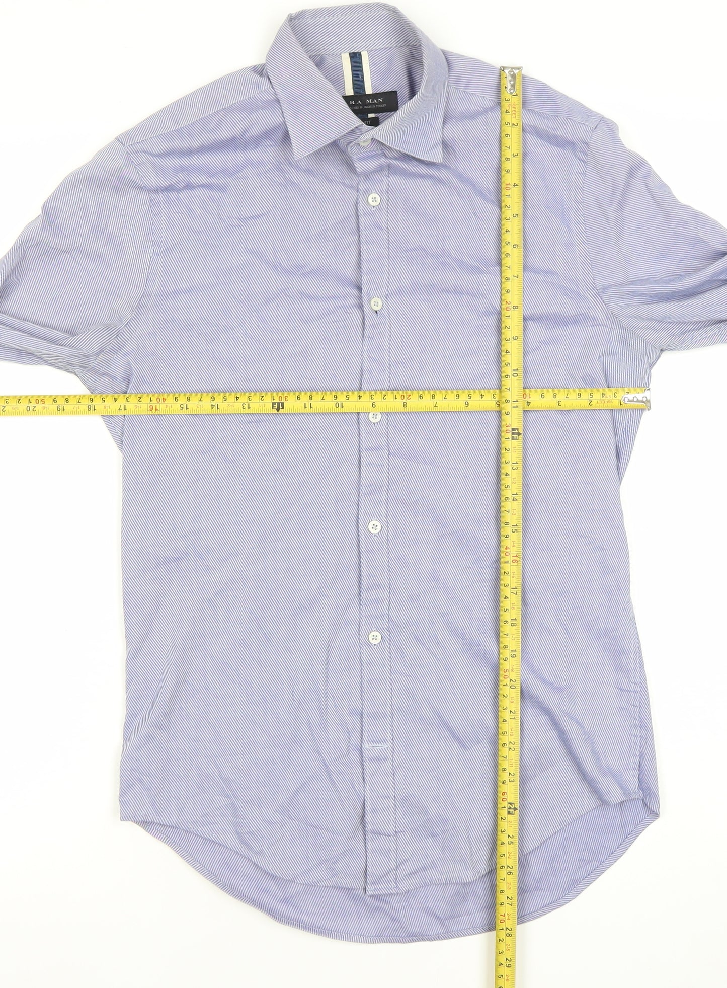 Zara Man Slim Fit Blue Striped Cotton Long Sleeve Shirt S